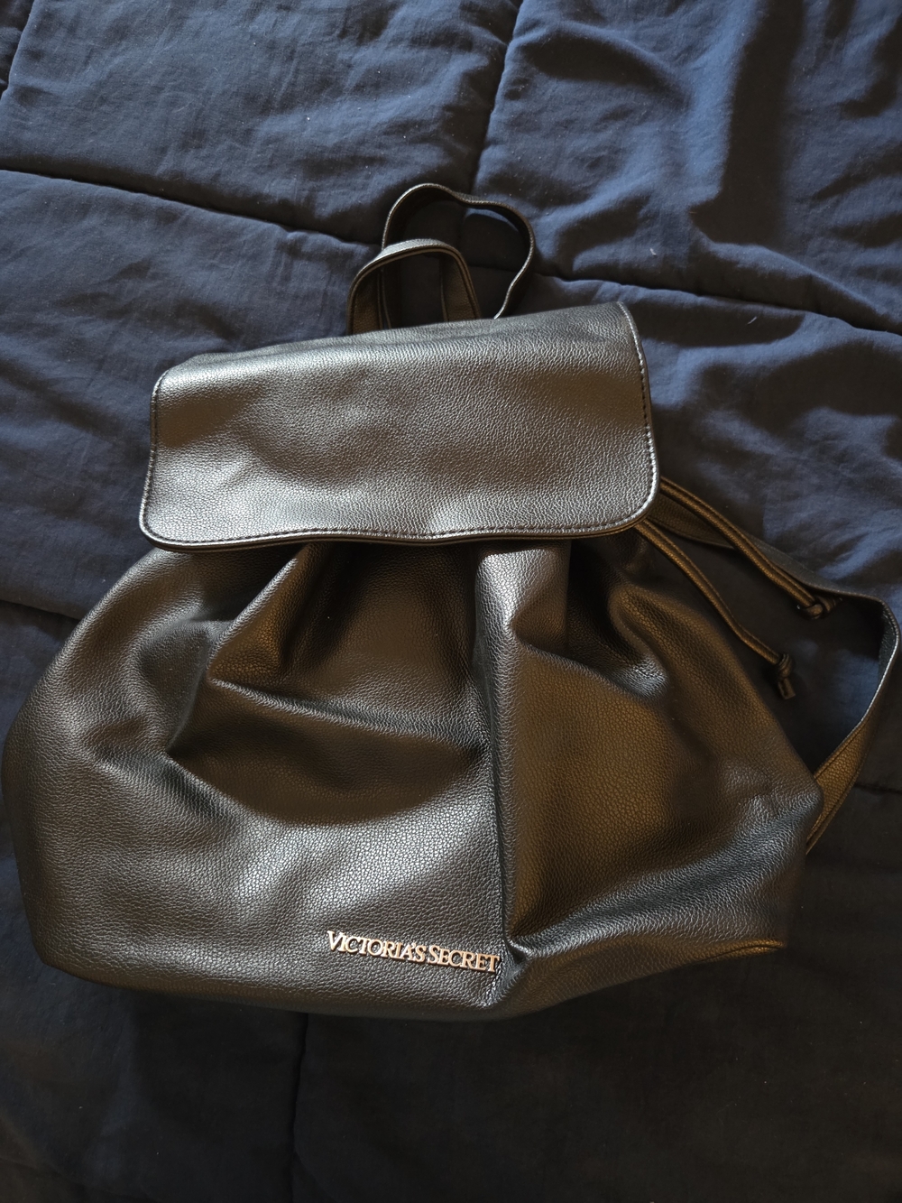 Victoria's Secret Black Leatherette Flap Backpack